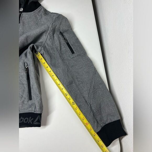 Reebok Softshell Athletic Jacket Full zip Hooded Gray Black Size L Fleece Lined - Picture 12 of 13